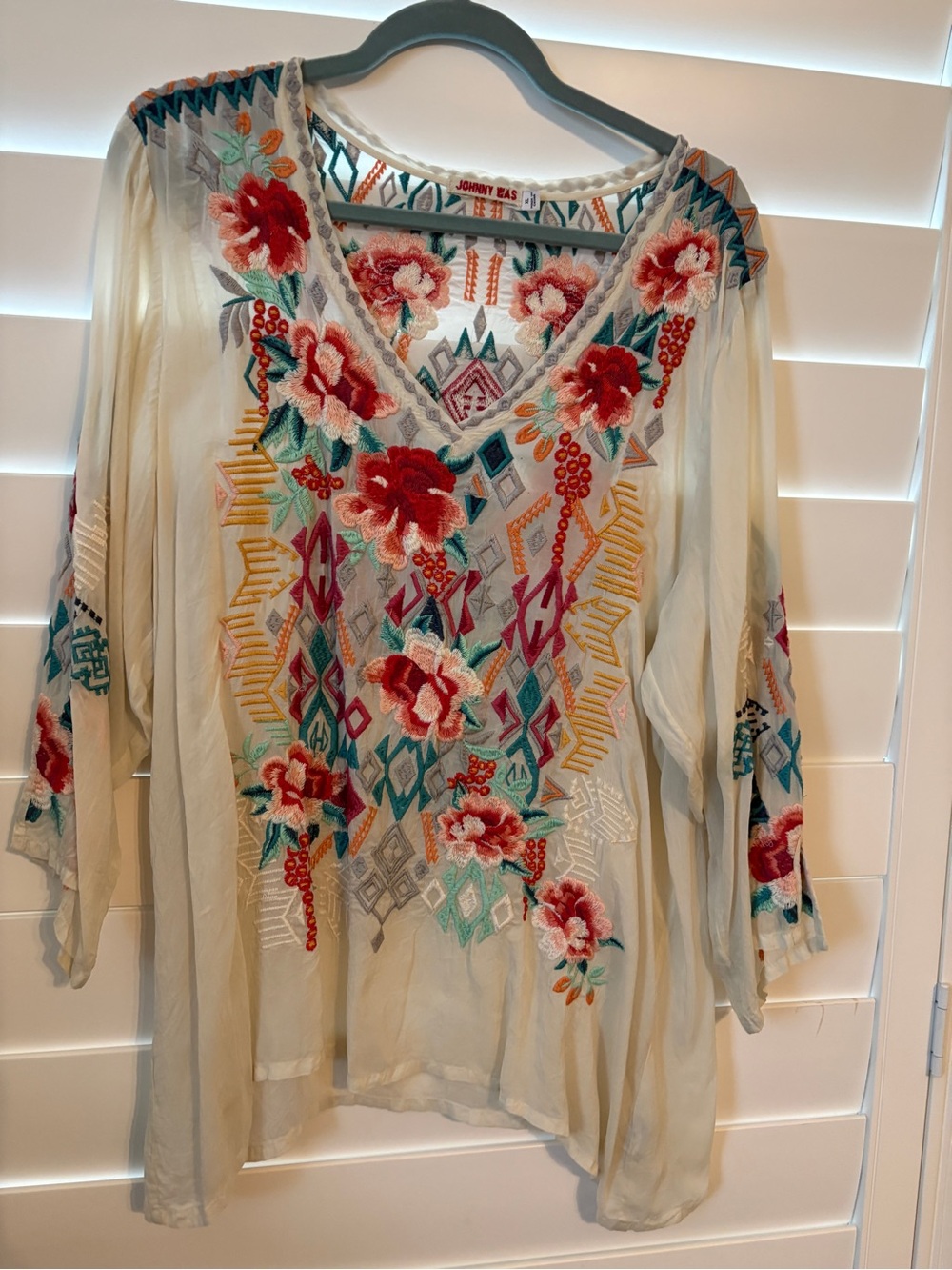 Johnny Was Emmaline Embroidered Tunic Top Women Size XL